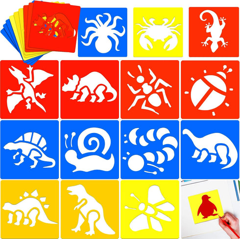 24 Pieces Stencils for Kids Sidewalk Chalk Stencil Large Animal Painting Stencils Washable Garden Stencils Dinosaur Insect Stencils Animal Templat...