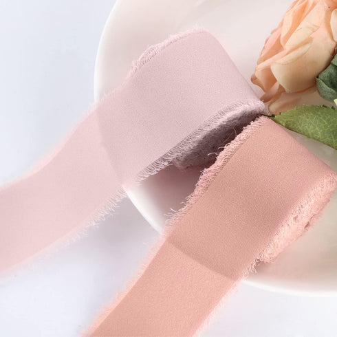 SHUNSTONE Mixed Pink Chiffon Ribbon Fringe Silk Ribbon 1.5" x 7Yd Dusty Rose Mauve Ribbon for Wedding Decoration, Gift Wrap, Invitation, Greeting ...