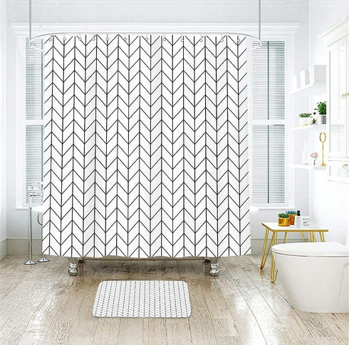 Riyidecor Chevron Shower Curtain Geometric Herringbone 72Wx96H Inch Striped Extra Long Simple Modern Classy Neutral Contemporary 12 Pack Metal Hoo...