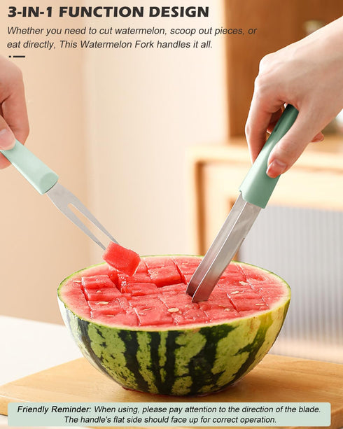 3-in-1 Watermelon Fork Slicer Cutter, Watermelon Popsicle Cutter Slicer Tool, Stainless Steel Watermelon Slicer Fork, Fruit Cutting Knife for Summ...