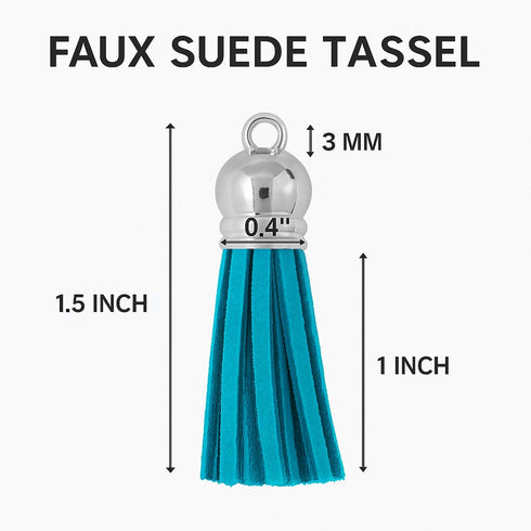 Mandala Crafts 100 Pcs Peacock Blue Faux Suede Tassels Bulk Keychain Making Supplies - Small Leather Tassels for Charms, Jewelry Making, and DIY C...