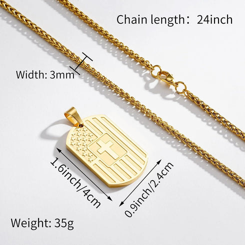 DuoDiner American Dog Tag Necklace Bible Verse Pendant, Men Stainless Steel Cross Patriotic Flag Jewelry Gift 24 Inches Chain...