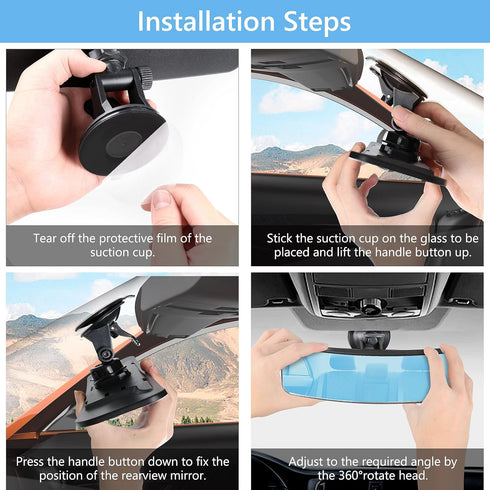 12" Large Convex Rear View Mirror, Suction Cup Anti-Glare Rearview Mirror Blue Mirror with Panoramic Wide Angle Mounted on Windshield for RV Marin...
