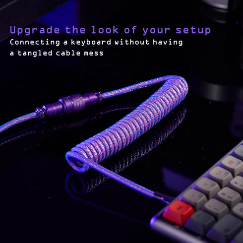 USB C Coiled Cable for Gaming Keyboard, Double-Sleeved Mechanical Custom Coiled USB C Cable with Detachable Metal Aviator, USB-C to USB-A,Suitable...