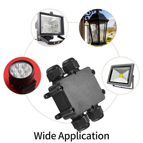 Waterproof IP68 Junction Box 4 Way, External Underground Electrical Junction Box, Black Outdoor Cable Connector Box for Diameter 4mm -10mm Wire Gl...