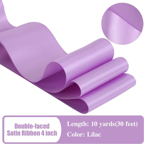 HUIHUANG Lilac Satin Ribbon 4 inch Wide Liliac Purple Ribbon Double-Faced Satin Ribbon for Wedding Chair Sash Bridal Shower Decor Large Bows Makin...