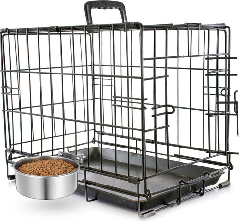 POPETPOP Pet Dog Food Water Bowl for Cage Stainless Steel Non Spill Kennel Detectable Hanging Cats Pets Bowls with Clamp Holder Crate Feeder Dish ...