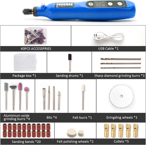 Cordless Rotary Tool Kit, 3.7V Mini Grinder with 5 Variable Speed, Front LED Work Light, 42pcs Accessories Electric Multi-Tool for Polishing, Clea...