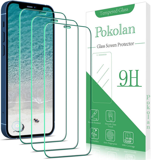 Pokolan (3-Pack) Screen Protector for iPhone 12 / iPhone 12 Pro 2020 (6.1 inch) Tempered Glass Film, 9H Hardness, Bubble Free, Easy to Install, Ca...