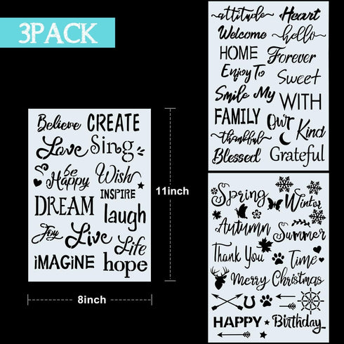 3 Pieces Plastic Painting Stencils Inspirational Word Stencils 8 x 11 Inch Reusable Stencils Template for Painting on Wood, Fabric, Paper, Wall DI...