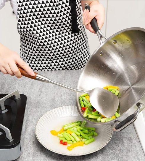 AOOSY Wok Spatula, 15.7 Inches 18/10 Stainless Steel Wok Utensil Metal Wok Spatula with Wooden Handle for Kitchen Use Cooking Utensil...