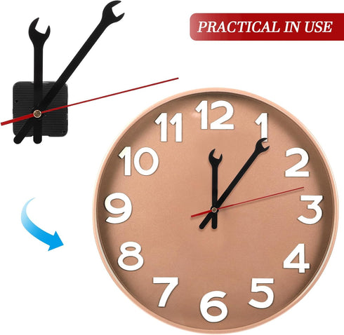 Wall Clock Mechanism Replacement: Creative Wrench Shpaed Clock Hands and Motor Kit - Clock Parts Battery Operated Kit DIY Clock Making Kit (Black)...
