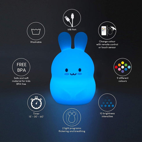 Rabbit Night Lights for Kids, Babies Nursery Lamp, Kids lamp, Child Bedroom Bedside Lamp, Changeable Brightness & Color Children's Table Night-Lig...