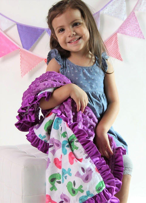 Baby Girls Reversible Minky Velboa Stroller Blanket (Choose Color) (Birds/Violet)...