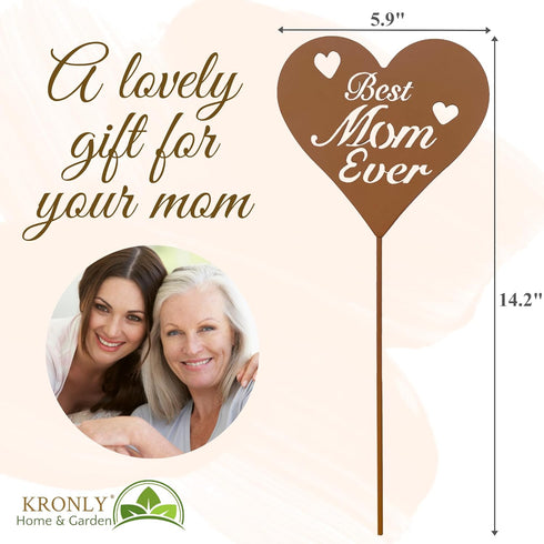 KRONLY Rustic Garden Sign - Best Mom Ever - Gifts for Mom, Rust Plug (14.2 x 5.9“) Weatherproof Garden Decor, Best Gifts for Moms Birthday...