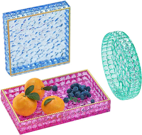 Yayatty Jewelry Casting Silicone Molds, Rectangle Silicone Serving Tray Molds for Resin Diamond Pattern Storage Silicone Resin Molds with Gold Foi...