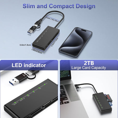 Multi Memory Stick pro Duo Adapter USB C USB3.0-7 in 2 Multi Card Reader for SD, CF, Micro SD, MS, XD Simultaneously - XD Picture Card Reader OTG ...