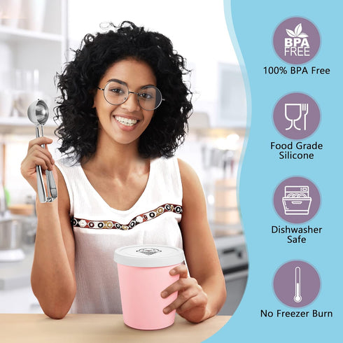 Ice Cream Containers (2 Pack - 1 Quart Each), Freezer Containers for Homemade Ice Cream Storage - Pink...