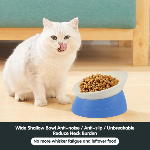 Bulldog Bowl Anti-Slip Dog Cat Dish Detachable Rubber Dog Bowl Pet Sterile Tilted Pet Feeder Slope Base (Blue, 2 Cup (Small/Medium Dog))...