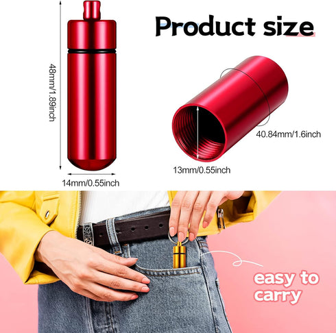 12 Pieces Portable Pill Case First Aid Pill Container Mini Pill Container Waterproof Aluminum Keychain Pill Case Keychain for Medications, Vitamin...