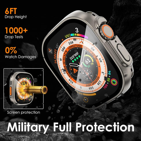 NewWays 2 in 1 Waterproof Case for Apple Watch Ultra 49mm Screen Protector, 360 Protective Glass Face Cover Hard PC Bumper + Back Frame for iWatch...