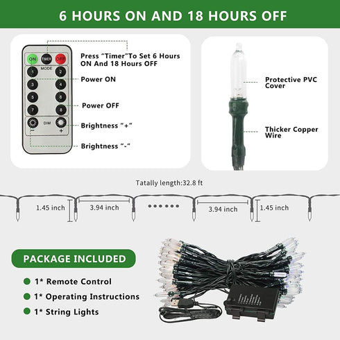Tcamp Christmas Lights 33ft 100LED Outdoor Indoor Christmas String Lights with Remote Timer, USB or Battery Powered Waterproof 8 Modes Fairy Light...
