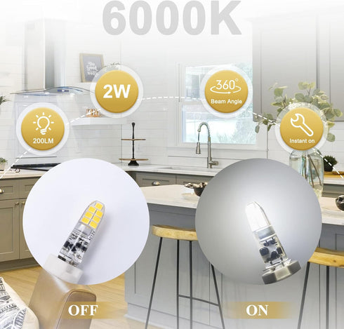 DiCUNO G4 LED Bulb 12V, JC Bi-Pin Base Light Bulbs 2W, Daylight White 6000K, 20W T3 Halogen Replacement Bulb for Landscape Light, Under Cabinet Li...