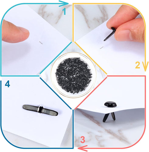moinkerin 200 Pcs Mini Brads Metal Brad Fasteners Split Pins PastelRound Brads for Paper Craft DIY Stamping Scrapbooking (Black, 0.3 X 0.47 Inch)...