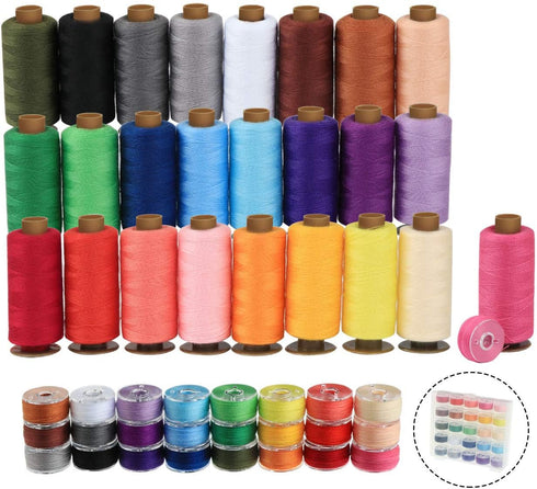ilauke 50Pcs Bobbins Sewing Threads Kit, 400 Yards per Polyester Thread Spools, Prewound Bobbin with Case for Brother Singer Janome Machine, 25 Co...