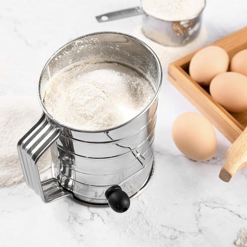 HULISEN 3-Cup Flour Sifter for Baking, Stainless Steel Rotary Hand Crank Sifter, Powdered Sugar & Cocoa Shaker...
