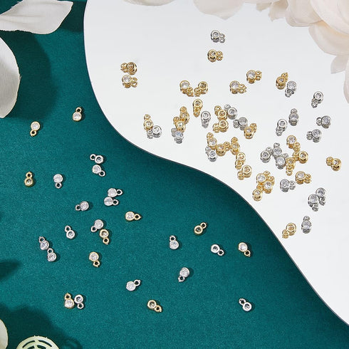 SUPERFINDINGS 80Pcs 2 Colors Bulk Cubic Zirconia Charms Brass Flat Round Pendants Rhinestone Crystal Platium Charms Golden Earring Bracelet Neckla...