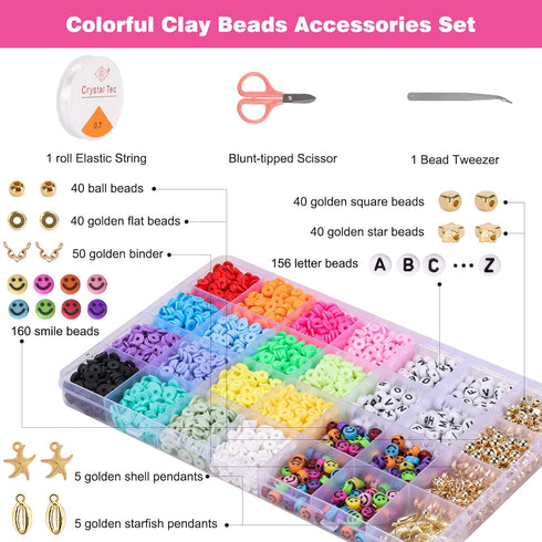 QUEFE 3800pcs Clay Beads for Jewelry Making Kit with 156 Letter Beads Flat Polymer Heishi Beads DIY Arts and Crafts Kit 6mm 16 Colors...
