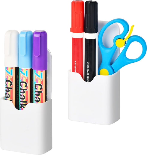 Simetufy 2pcs Magnetic Pen Holder, Magnetic Whiteboard Marker Holder, Mgnetic Pencil Holder for Refrigerator, Magnetic Pencil Holder for Locker(Wh...