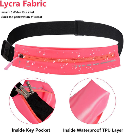 Slim Running Belt for Women Men Water Resiatant Runners Fanny Pack Adjustable Waist Pouch Reflective Phone holder Running Gear Accessories for Spo...