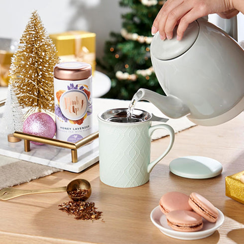 Pinky Up Annette Ceramic Tea Mug and Loose Leaf Tea Infuser, Loose Leaf Tea Accessories, Tea Tumbler Cup, Mint, 12 oz...