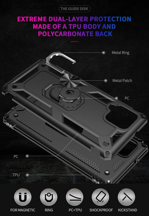 Androgate Cellular Phone Case for Samsung Galaxy A42 5G, Heavy Duty Protection with Metal Ring Holder Kickstand, Black...