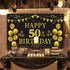 Trgowaul 50th Birthday Backdrop Gold and Black 5.9 X 3.6 Fts Happy Birthday Party Decorations Banner for Women Men Photography Supplies Background...