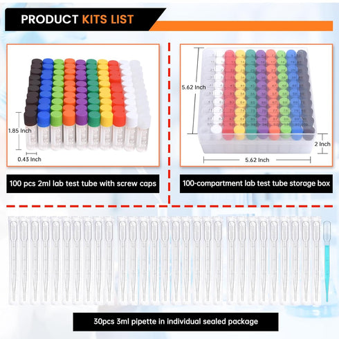 100pcs 2ml vials with caps Plastic Cryogenic Test Tubes with caps lab cryovial Tube Container with 30pcs 3ML Dropper Pipette...