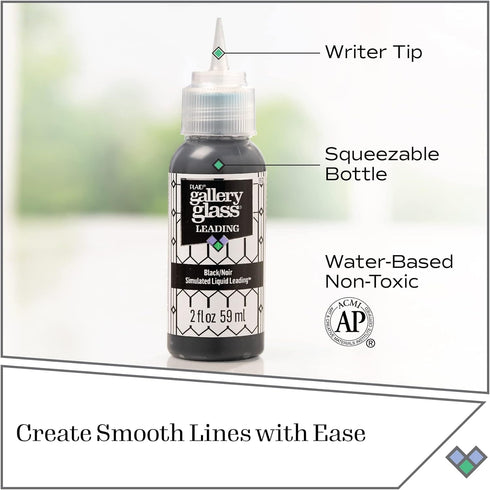 Gallery Glass, Black Liquid 2 fl oz Leading Perfect for Stained Glass DIY Paint Projects, 19702...