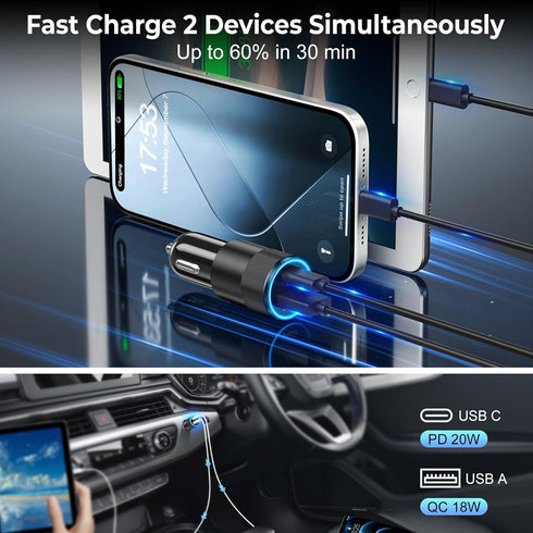 Car Charger USB C 3-Pack, Ancekoy 38W Dual Port PD + QC 3.0 Car Charger Adapter Fast Charging Cigarette Lighter USB Charger Adapter for iPhone 15 ...