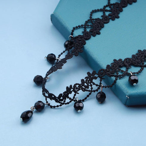 Boho Pearl Lace Necklace Black Lace Choker Necklaces Vintage Pearl Pendent Necklace Lace Flower Collar Neckalce Chain Jewelry for Women and Girls...