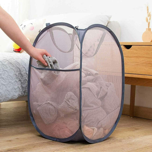 Larpur 2 Pcs Popup Mesh Laundry Baskets, Collapsible and Portable Clothes Washing Laundry Hampers with Reinforced Carry Handles, Gray Clothes Hamp...