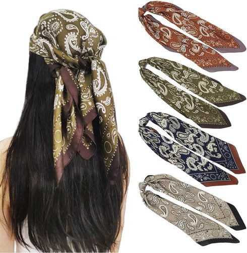 FONYVE Silk Head Scarf for Women Men - 4PCS Satin Square Hair Scarves - Vintage Bandanas Wraps Headbands 27.5 Inches...
