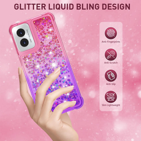 for Moto G Play 2024 Case with Screen Protector, Cute Women Girls Glitter Bling Liquid Floating Phone Case Slim TPU Soft Silicone Shockproof Girly...