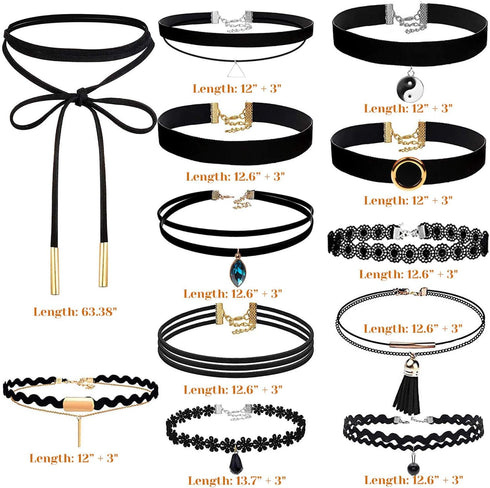 shynek Choker Necklace for Women, 12 Pcs Black Choker Necklace Set Black Lace Tattoo Velvet Chokers for Women and Teen Girls...