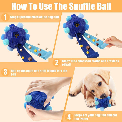 Dog Snuffle Ball-Interactive Puzzle Dog Toys Encourage Natural Foraging Skills Slow Feeder for Training and Stress Relief, Cloth Strip Hiding Food...