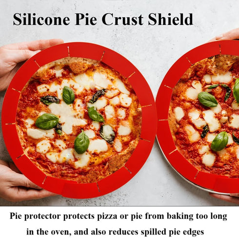 Adjustable Silicone Pie Crust Shields Baking Protectors Cover Ring Fits 8-11.4 Inch Pies Baking Pie Crust Shield Protector Cover for Edges (Red-1P...