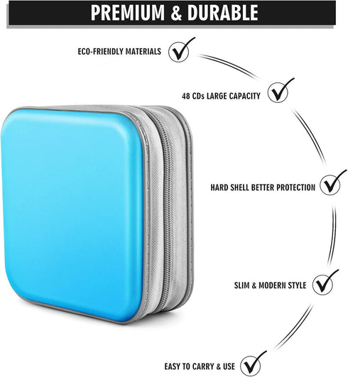 CD/DVD Case Wallet, 48 Capacity, Sky Blue, Plastic, Portable Storage Organizer...