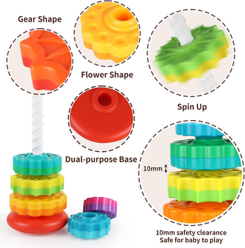 Baby Spinning Stacking Toys for Toddlers 1-3, Rainbow Ring Stacker Montessori Toys for Babies 6-12 Months, 1 2 3 One Year Old Girl Boy Christmas B...