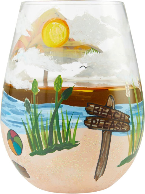 Enesco Designs by Lolita Beach Please Hand-Painted Artisan Stemless Wine Glass, 1 Count (Pack of 1), Multicolor, 20 ounces...